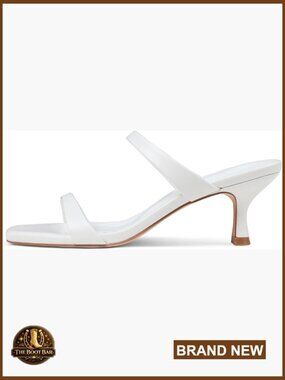 Kitten Heel Sandals Square Open Toe Double Strap Slip On Summer Dressy